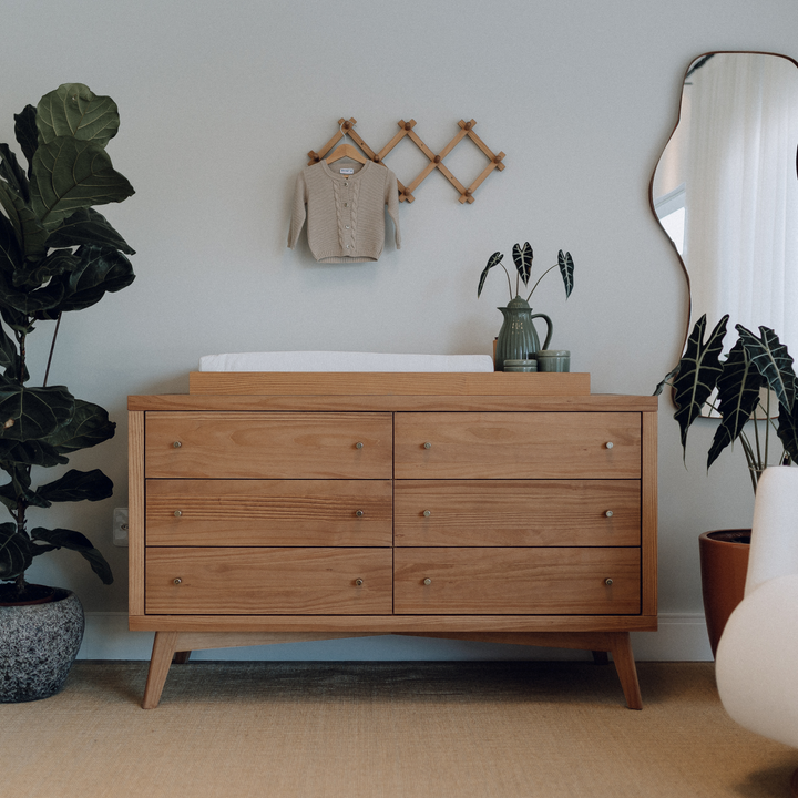 Mid-Century Nursery Set - 6 Drawer Dresser in Hazelnut
