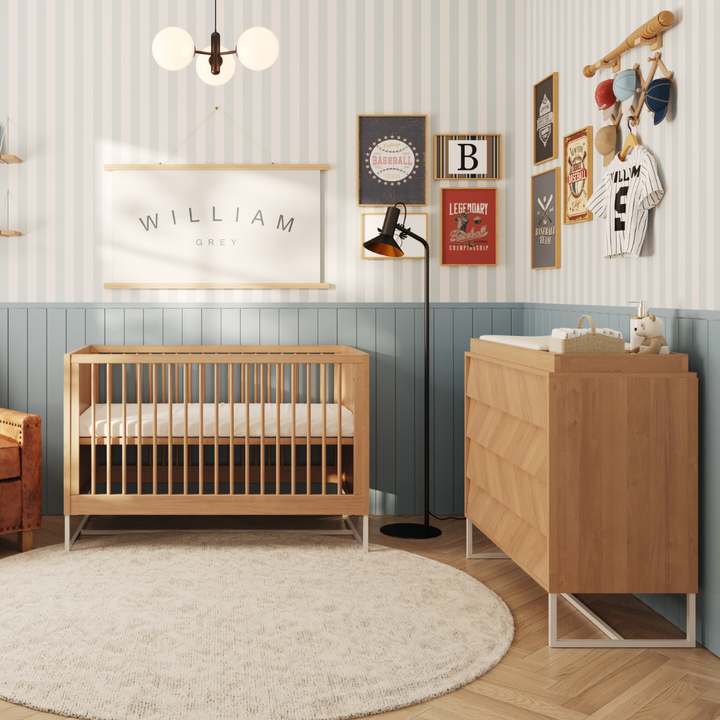 Boho Noah Crib, Dresser and Changing Tray Nursery Set in Hazelnut