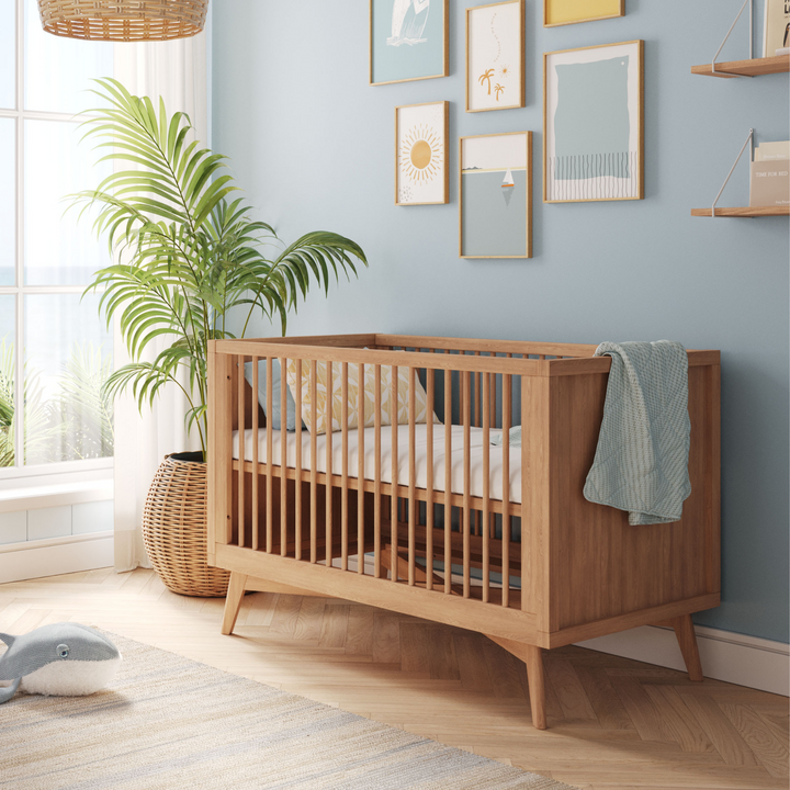 Mid-Century Convertible Crib in Hazelnut
