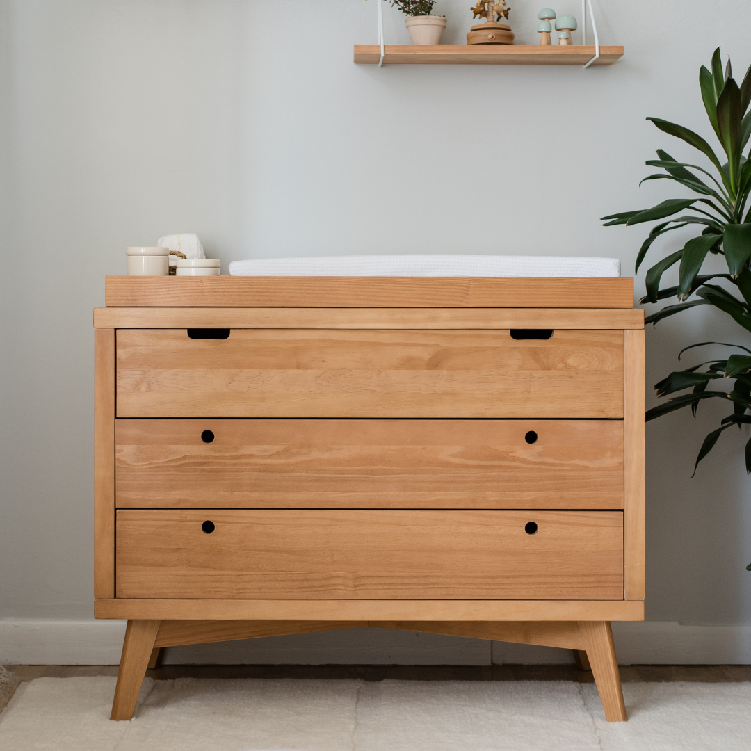 Retro Mid-Century 3 Drawer Dresser in Hazelnut | Simply Nursery
