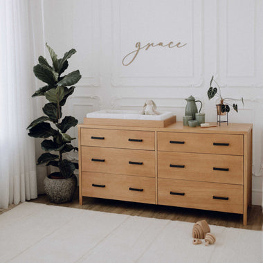 prepac simply modern dresser Cali 6 Drawer Dresser in Hazelnut Leather