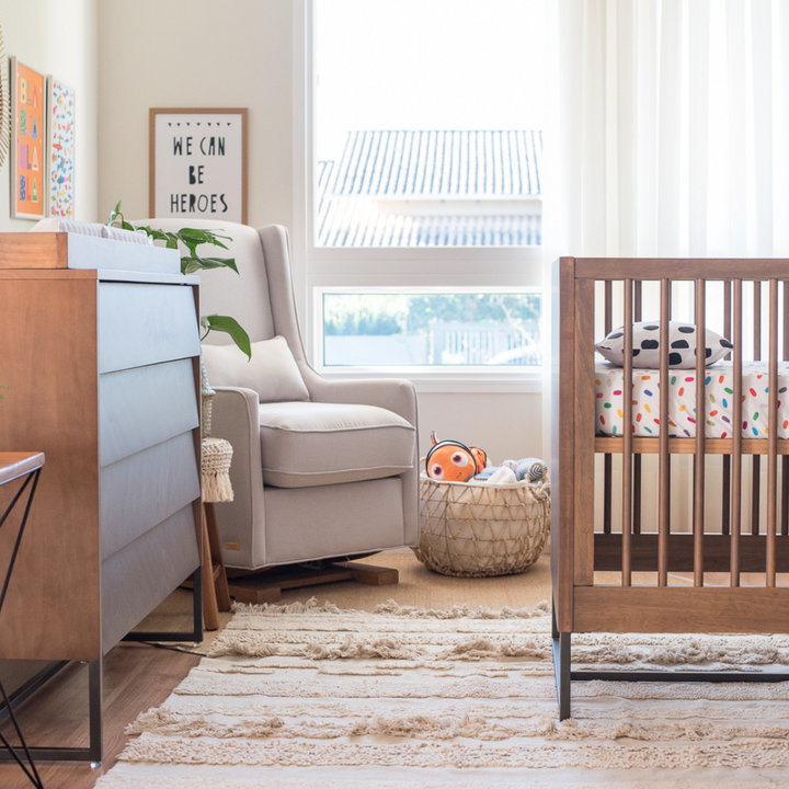 Noah Crib, Dresser and Changing Tray Nursery Set in Walnut