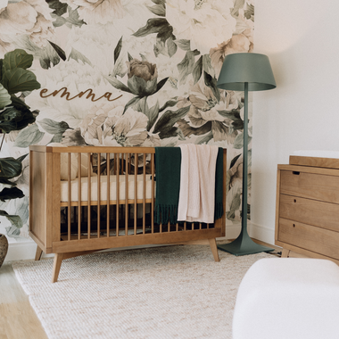 Mid-Century Crib and 6 Drawer Dresser Nursery Set in Walnut