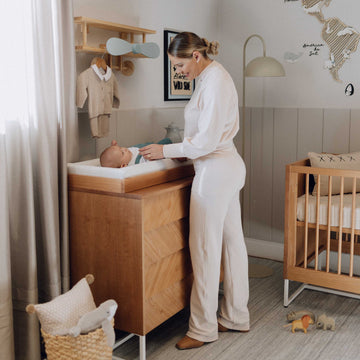boho changing table dresser Boho Noah Crib, Dresser and Changing Tray Nursery Set in Hazelnut