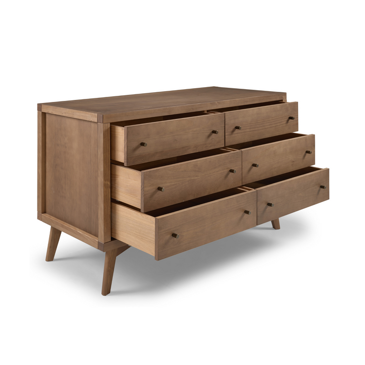 Retro 6 Drawer Dresser in Walnut