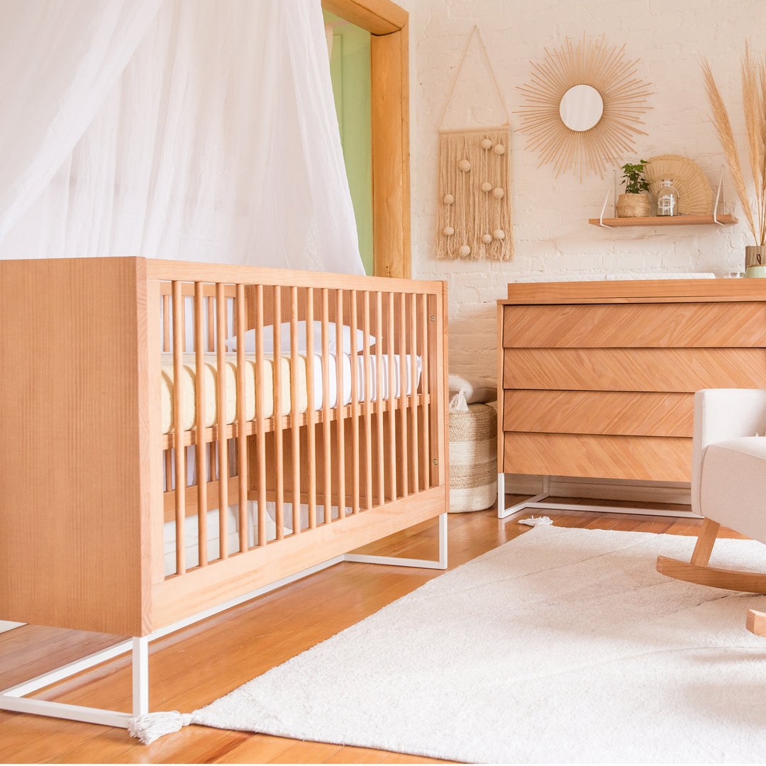 Boho Noah Crib, Dresser and Changing Tray Nursery Set in Hazelnut