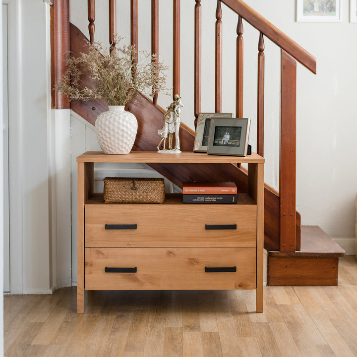 Cali Two-Drawer Wide Nightstand in Hazelnut