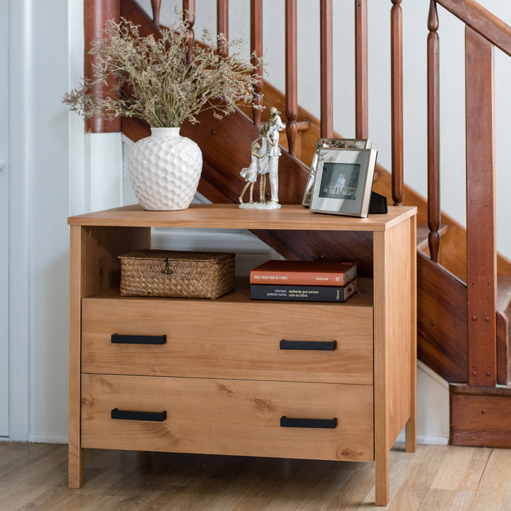 Cali Two-Drawer Wide Nightstand in Hazelnut