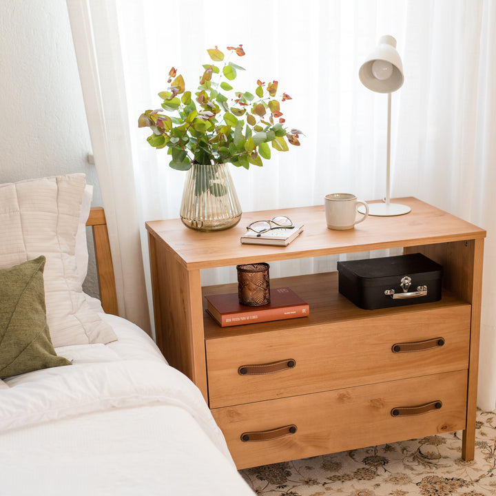 Cali Two-Drawer Wide Nightstand in Hazelnut