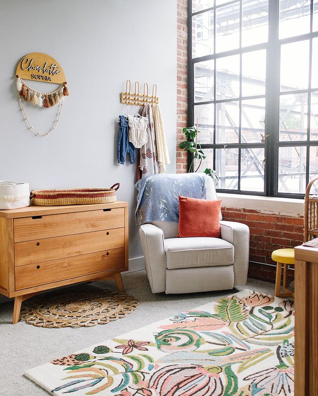 Mid-Century Crib, 3 Drawer Dresser and Changing Tray Nursery Set in Hazelnut