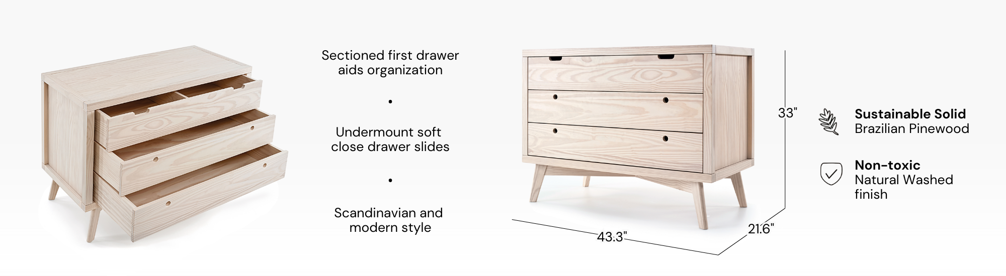 Natural Wood Baby Dresser Retro Baby Furniture Dresser Simply Nursery