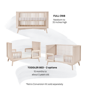 Retro Crib and Conversion Kit Nursery Set in Natural Washed