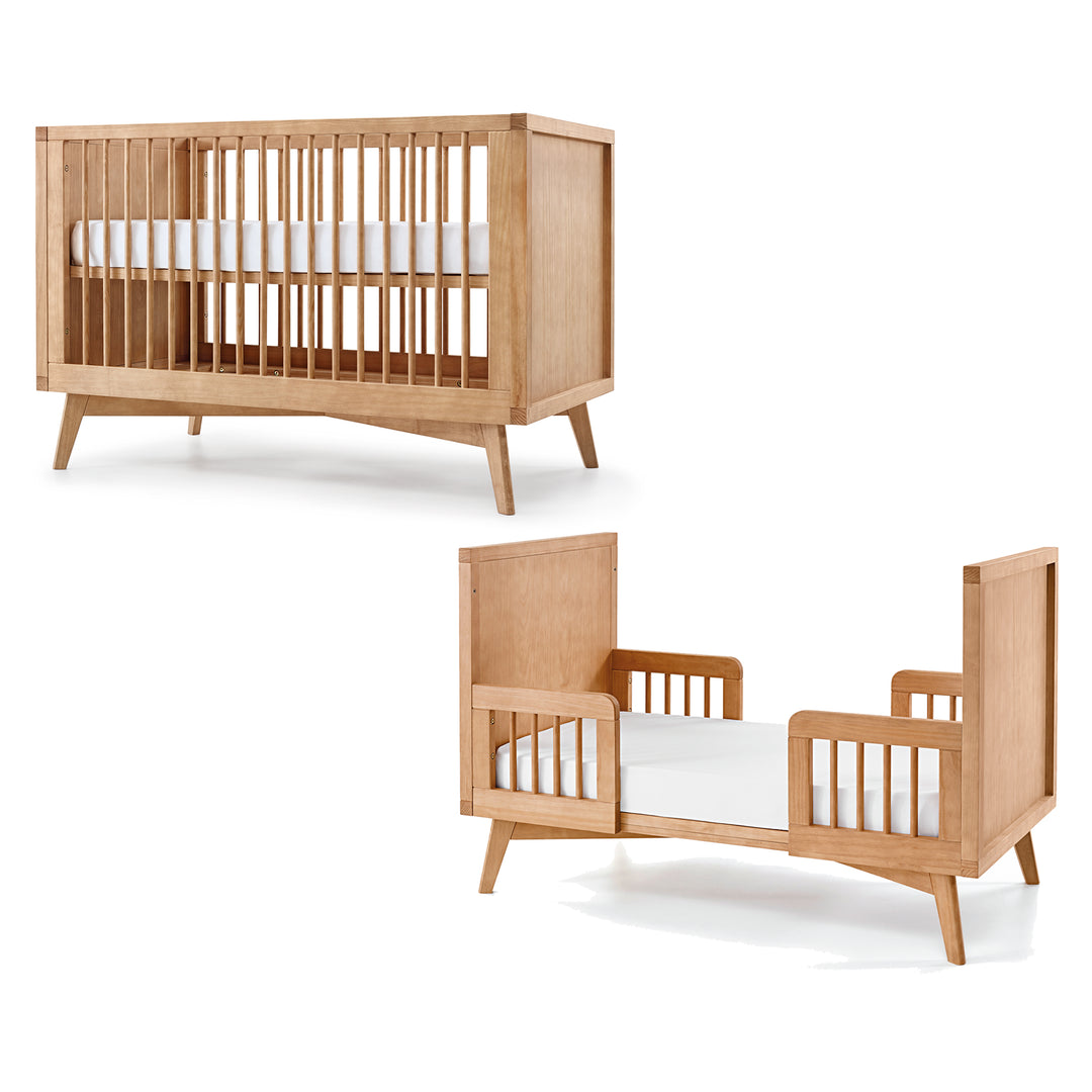 Retro Crib and Conversion Kit Nursery Set in Hazelnut