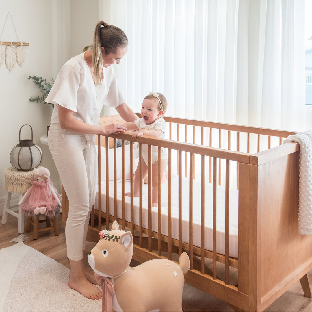 Retro Crib and Conversion Kit Nursery Set in Hazelnut