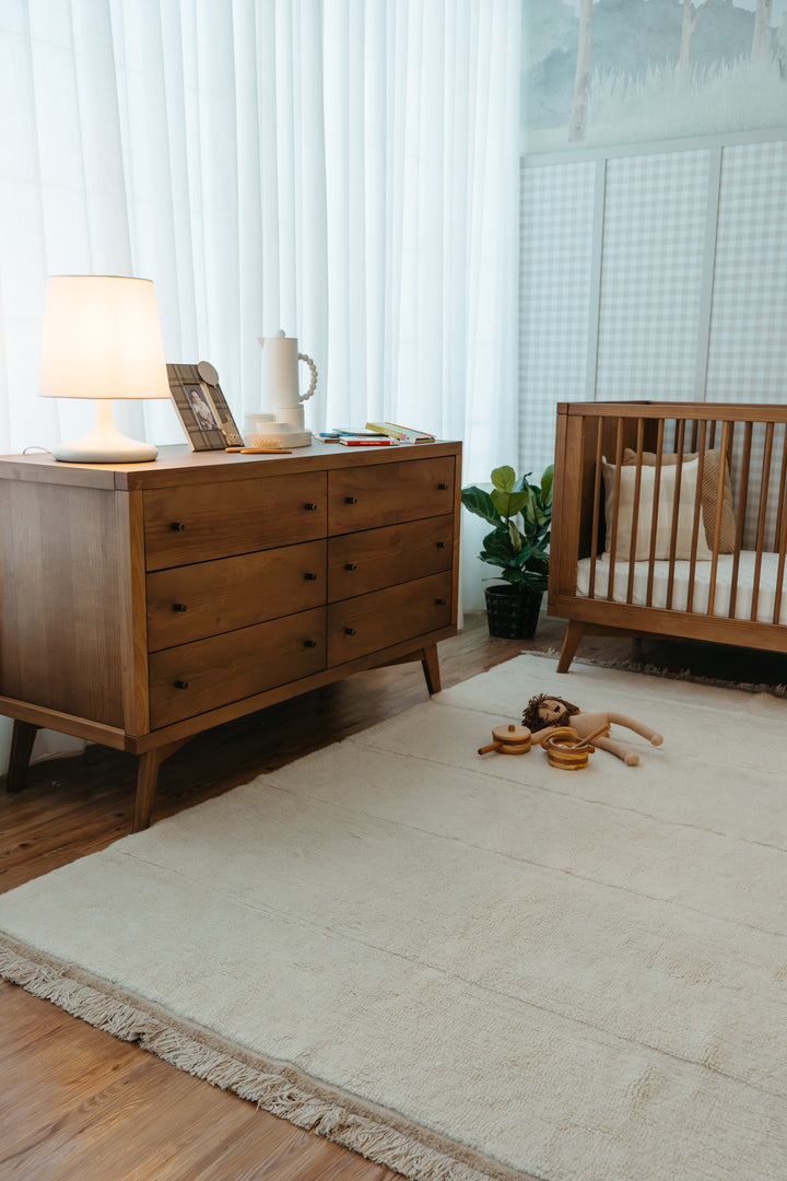 Mid-Century Crib and 6 Drawer Dresser Nursery Set in Walnut