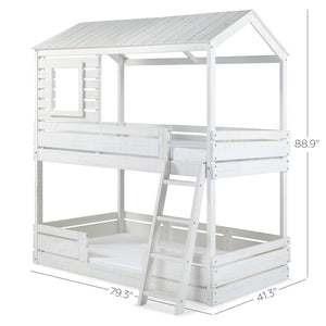 Solid Wood Bunk Bed in Rustic White