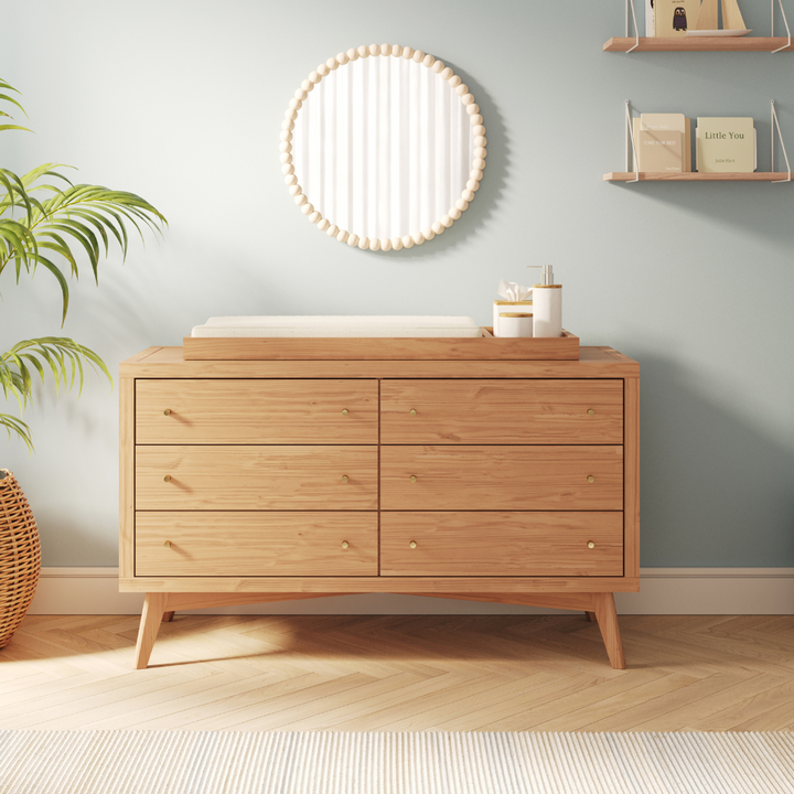 Retro Changing Set in Hazelnut - 6 Drawer Dresser