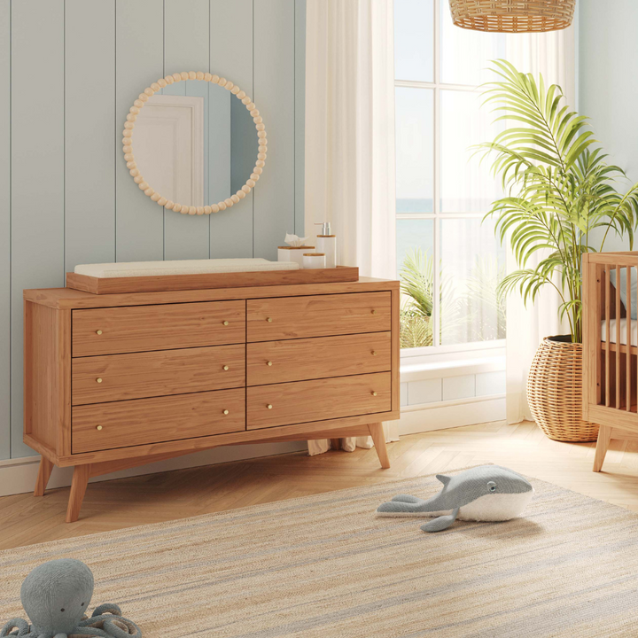 Retro Changing Set in Hazelnut - 6 Drawer Dresser