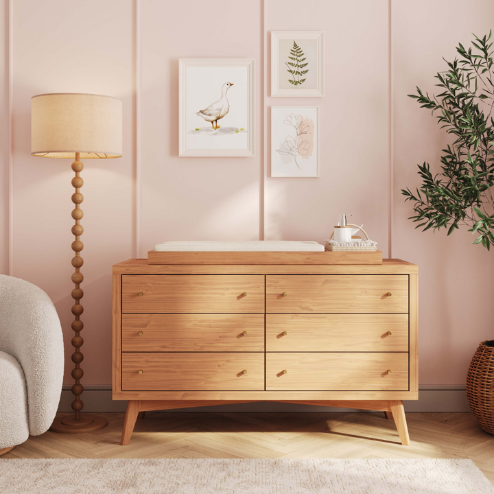 Retro Changing Set in Hazelnut - 6 Drawer Dresser
