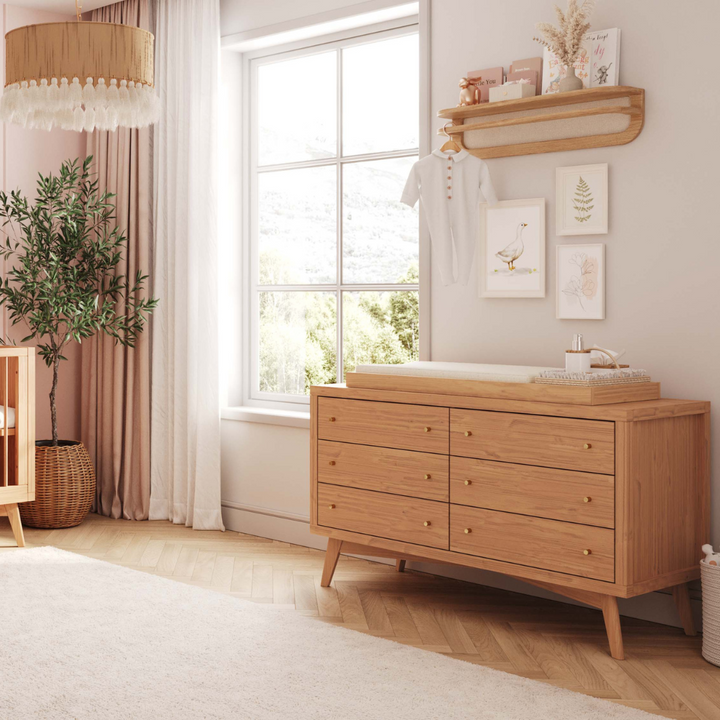 Retro Changing Set in Hazelnut - 6 Drawer Dresser