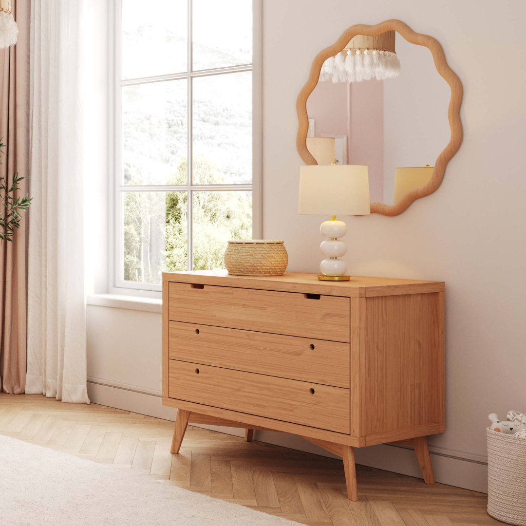 Retro Crib and 3 Drawer Dresser Nursery Set in Hazelnut