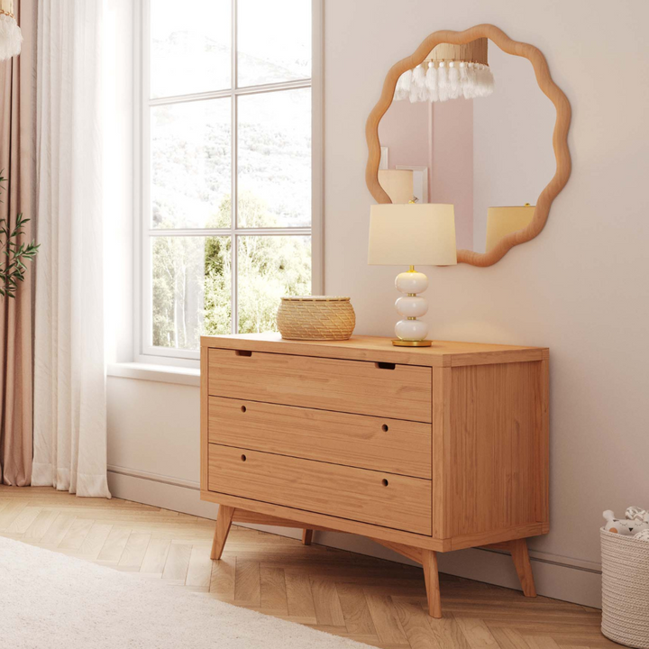 Retro Crib and 3 Drawer Dresser Nursery Set in Hazelnut