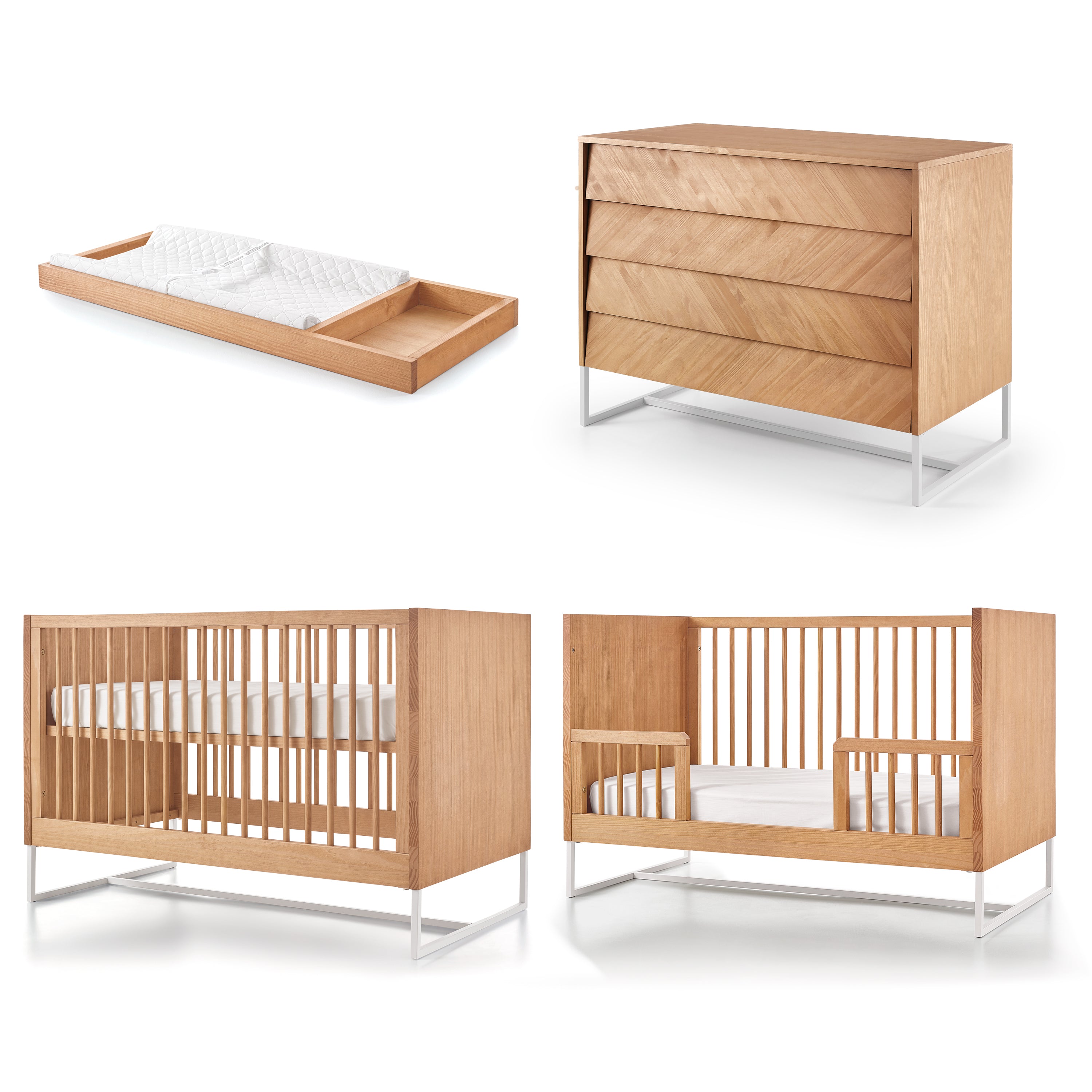 Boho Noah Crib, Dresser and Changing Tray Nursery Set in Hazelnut