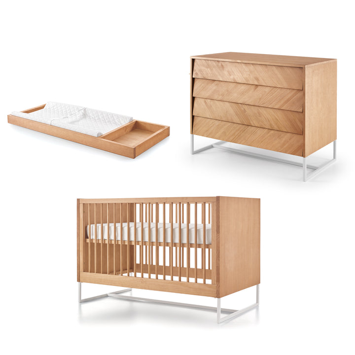 Boho Noah Crib, Dresser and Changing Tray Nursery Set in Hazelnut