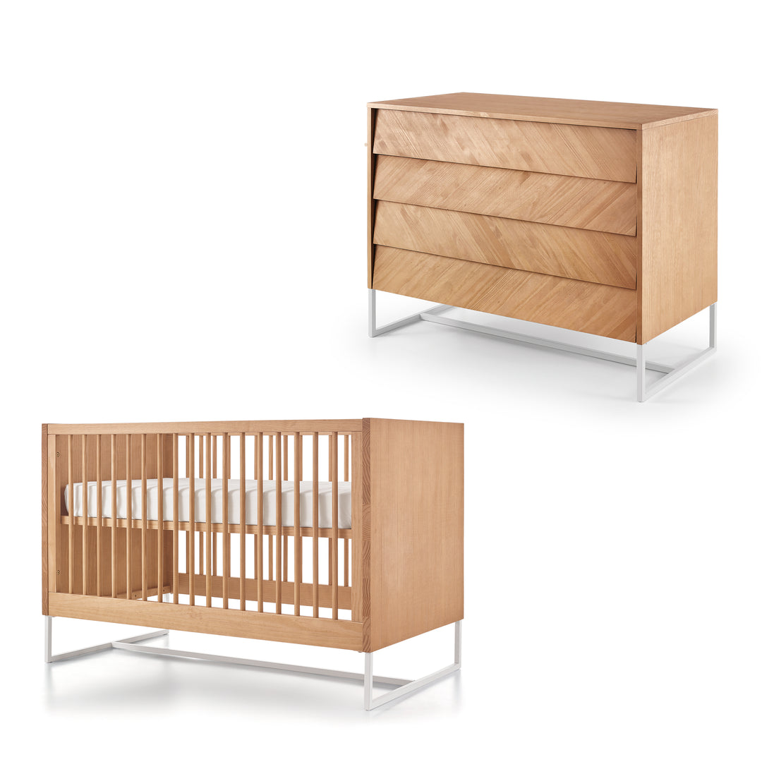 Boho Noah Crib and Dresser Nursery Set in Hazelnut