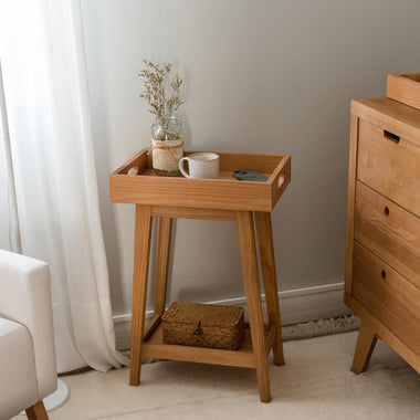 Retro Side Table in Hazelnut Solid Wood | Simply Nursery