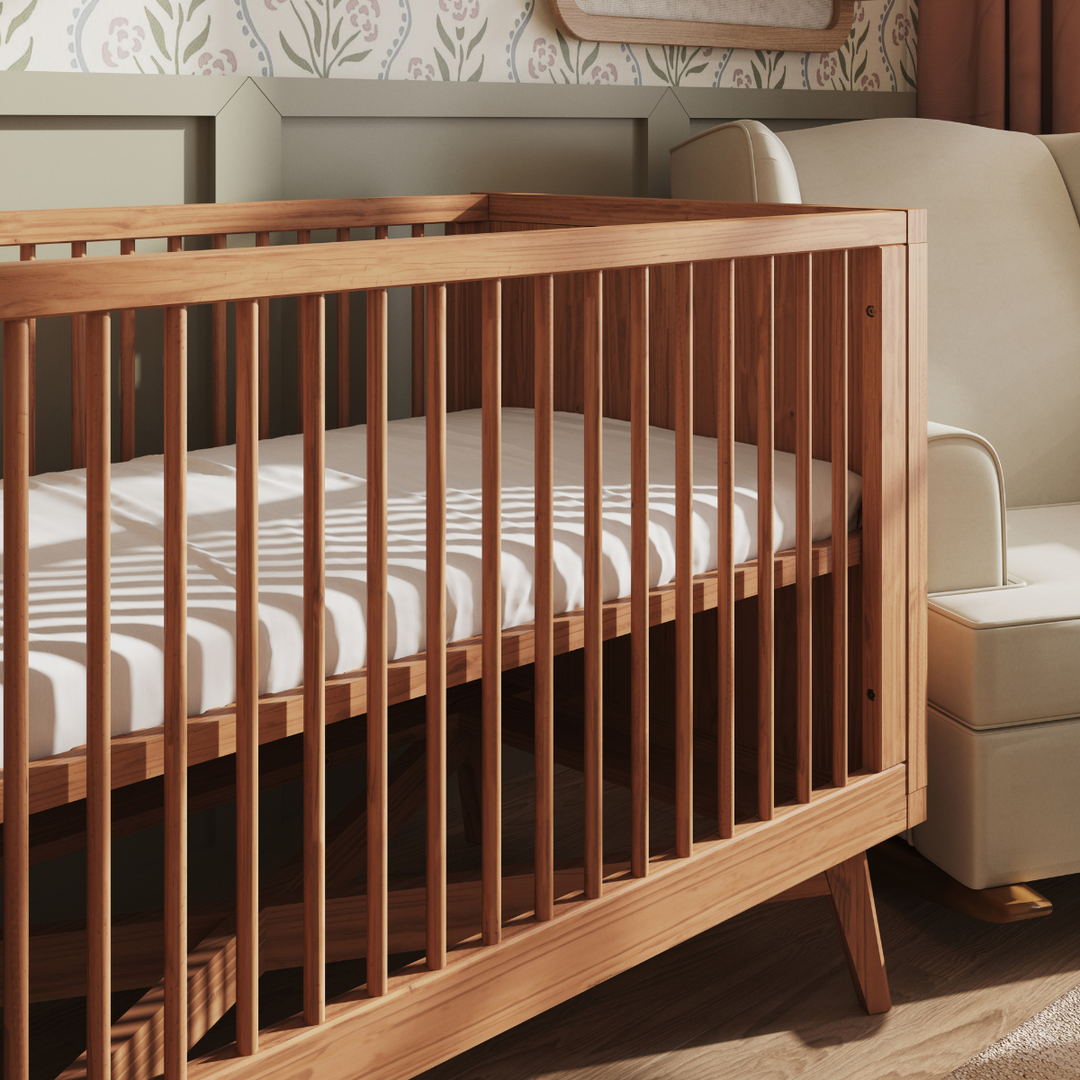 Mid-Century Convertible Crib in Hazelnut