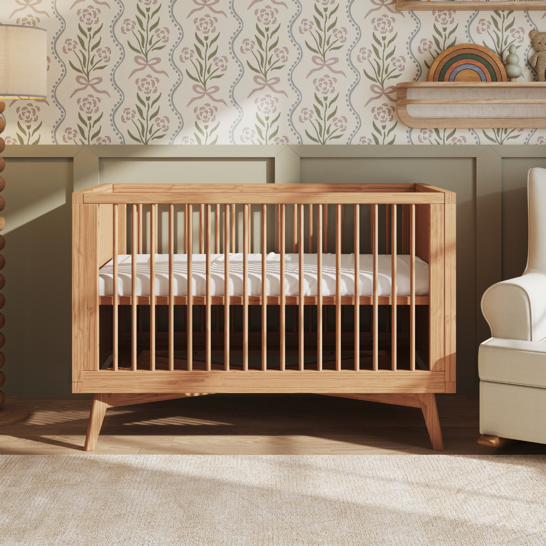 Mid-Century Convertible Crib in Hazelnut