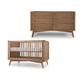 Mid-Century Crib and 6 Drawer Dresser Nursery Set in Walnut
