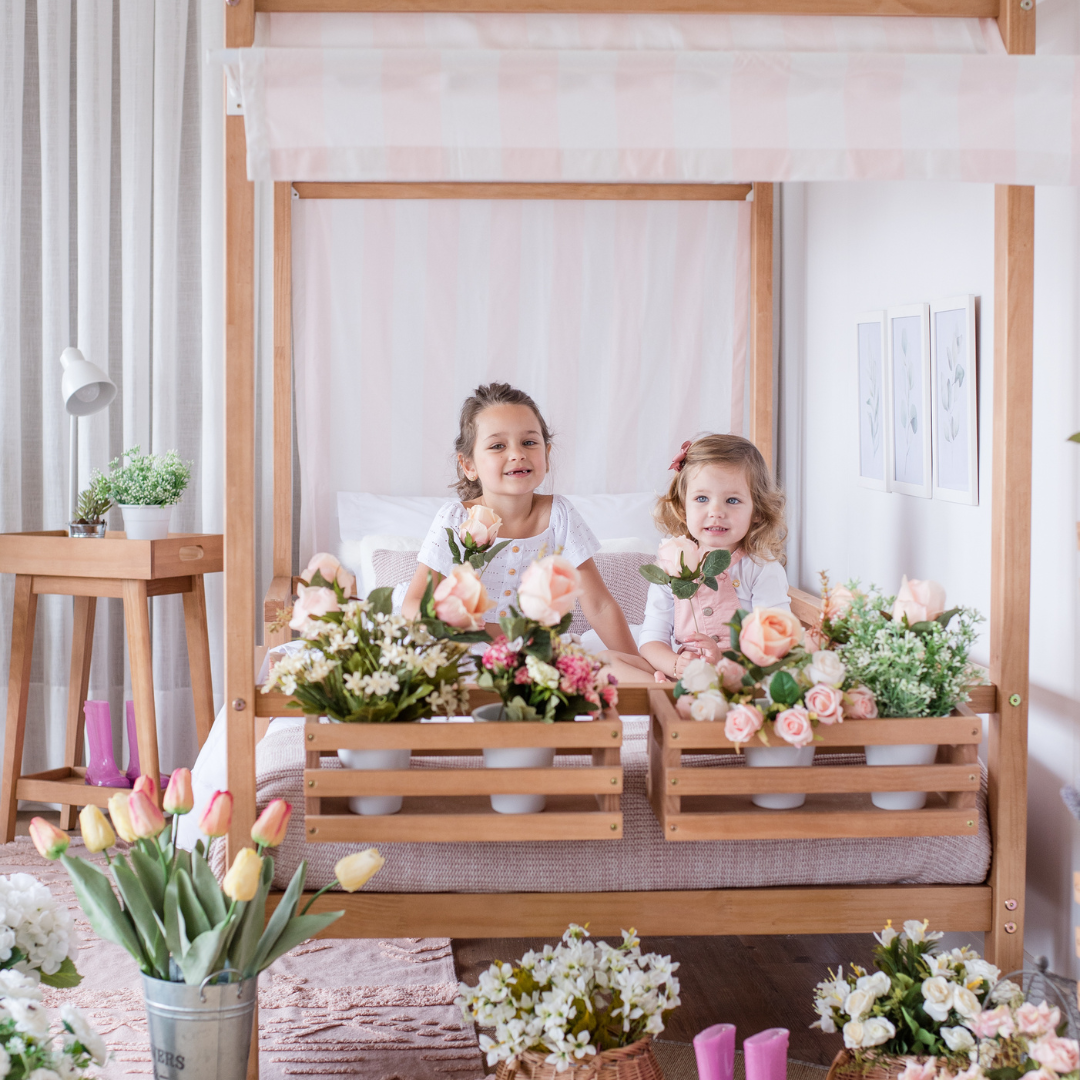 Market Tent Twin Bed in Hazelnut - Pink and White