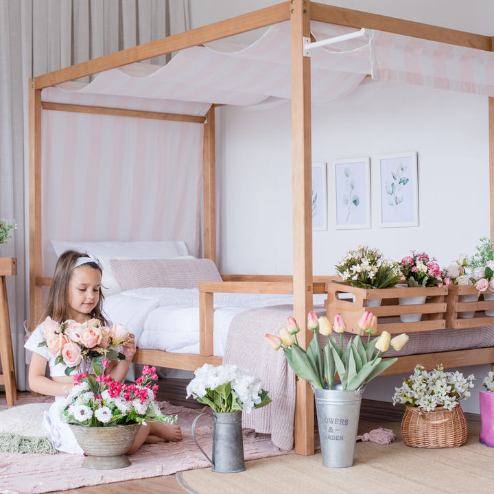 Market Tent Twin Bed in Hazelnut - Pink and White
