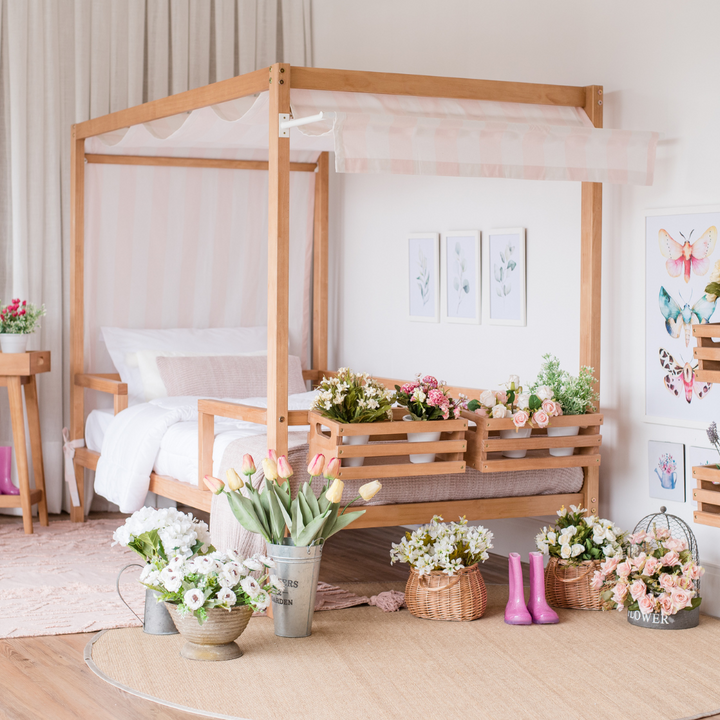 Market Tent Twin Bed in Hazelnut - Pink and White