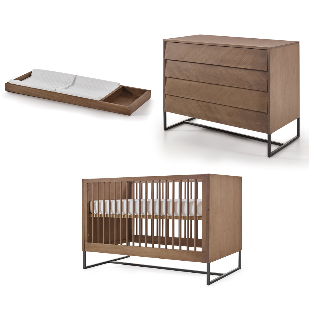 Noah Crib, Dresser and Changing Tray Nursery Set in Walnut