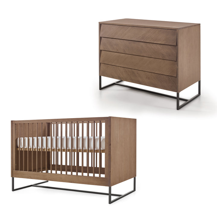 Noah Crib and Dresser Nursery Set in Walnut