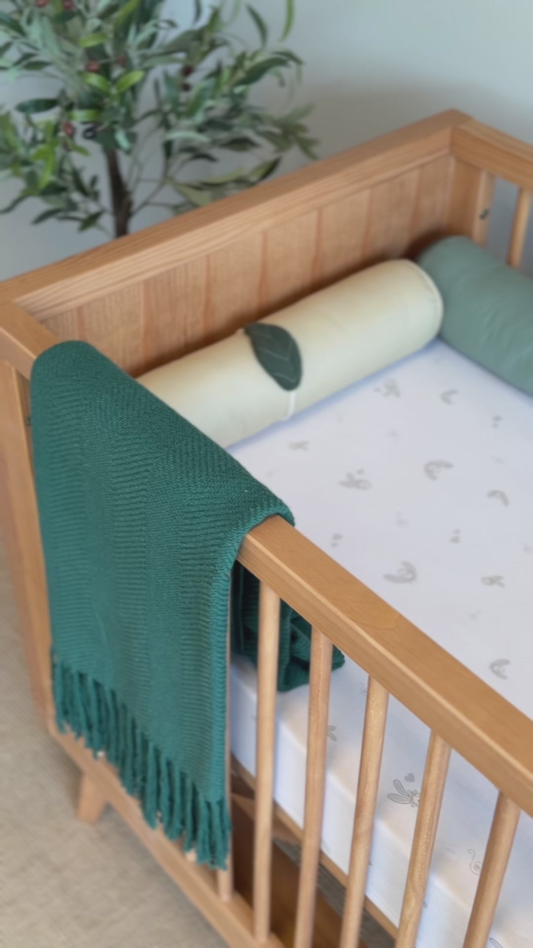 Mid-Century Crib Set with 6-Drawer Dresser & Changing Tray in Hazelnut