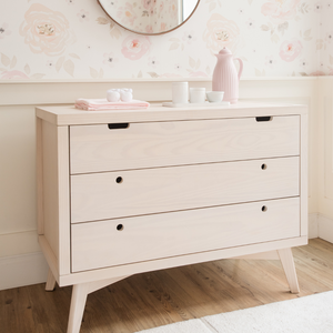 Retro Crib, Dresser and Changing Tray Nursery Set in Natural Washed
