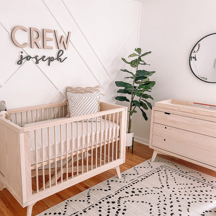 Retro Crib, Dresser and Changing Tray Nursery Set in Natural Washed