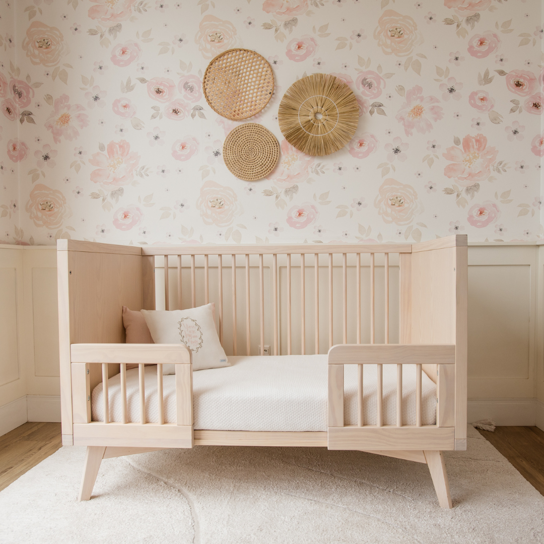 Retro Crib and Conversion Kit Nursery Set in Natural Washed