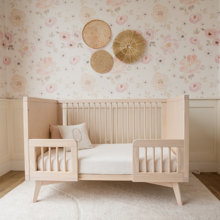 Retro Crib and Conversion Kit Nursery Set in Natural Washed