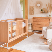 Boho Noah Crib, Dresser and Changing Tray Nursery Set in Hazelnut
