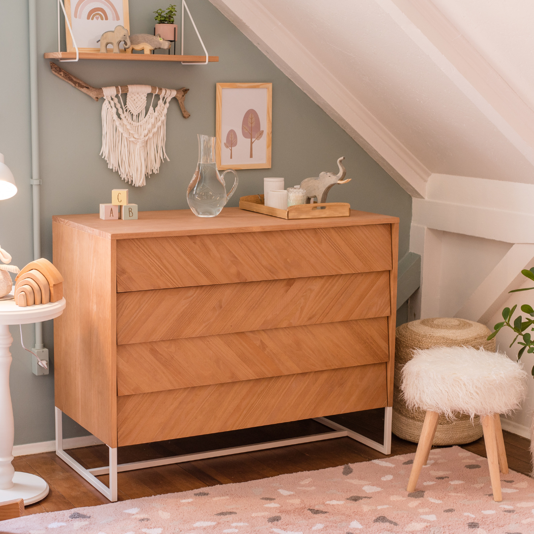 Boho Noah Crib and Dresser Nursery Set in Hazelnut