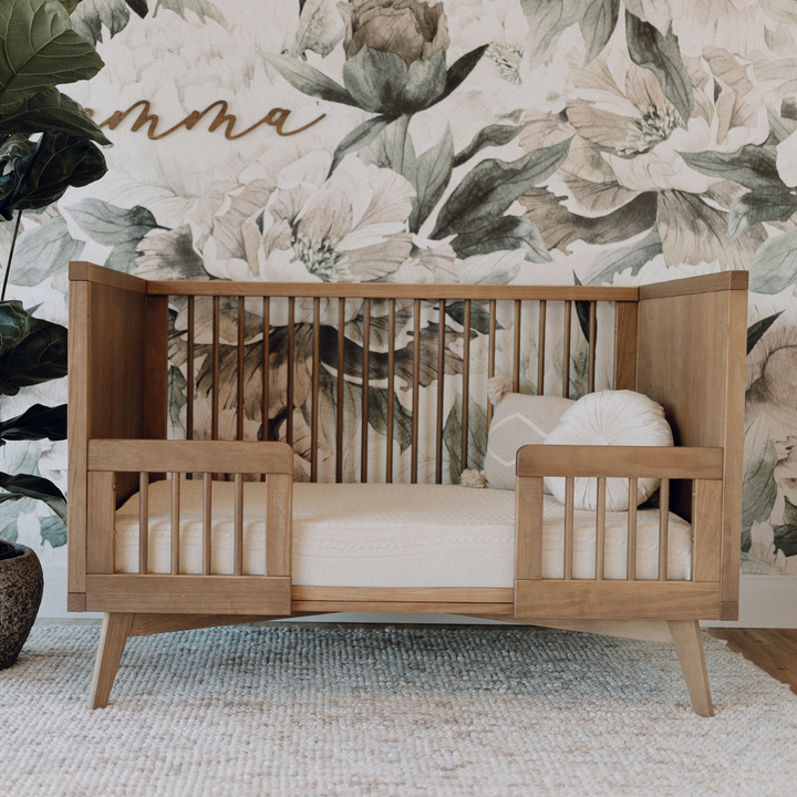 Mid-Century Crib and Conversion Kit Nursery Set in Walnut
