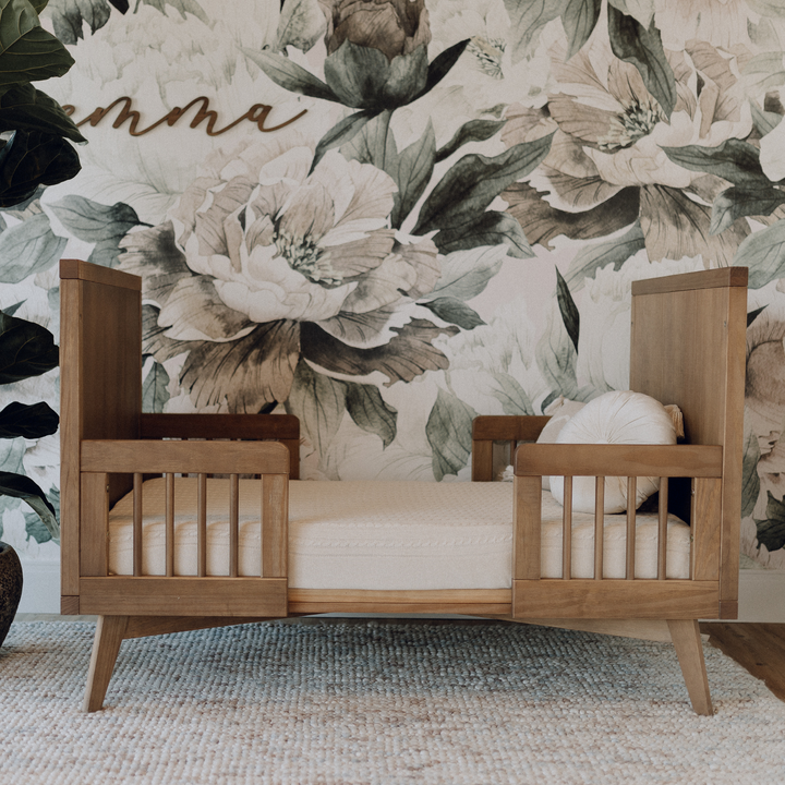 Mid-Century Crib and Conversion Kit Nursery Set in Walnut