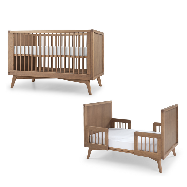 Mid-Century Crib and Conversion Kit Nursery Set in Walnut