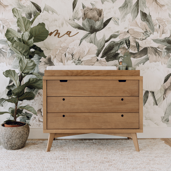 Retro Changing Set in Walnut - 3 Drawer Dresser