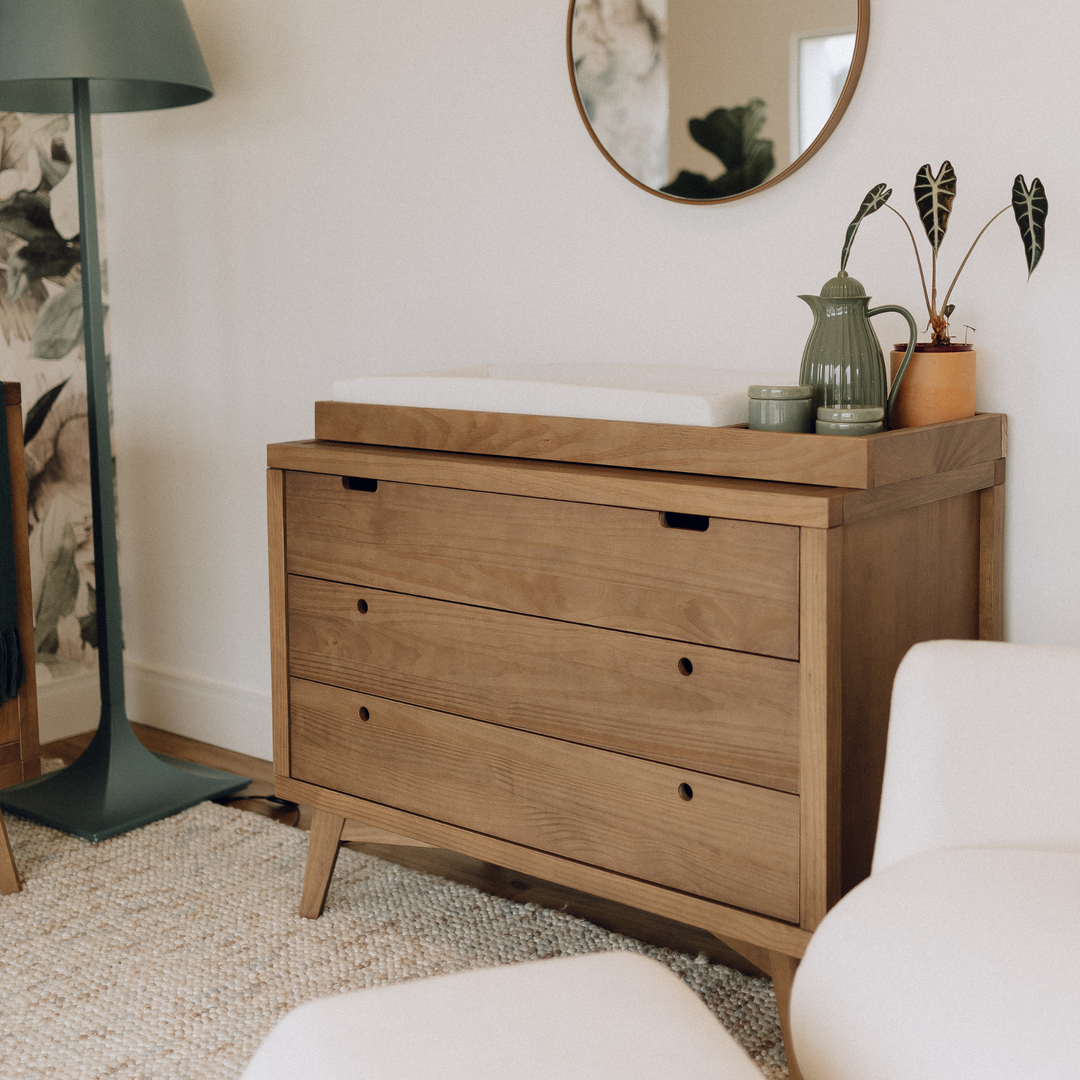 Retro Changing Set in Walnut - 3 Drawer Dresser
